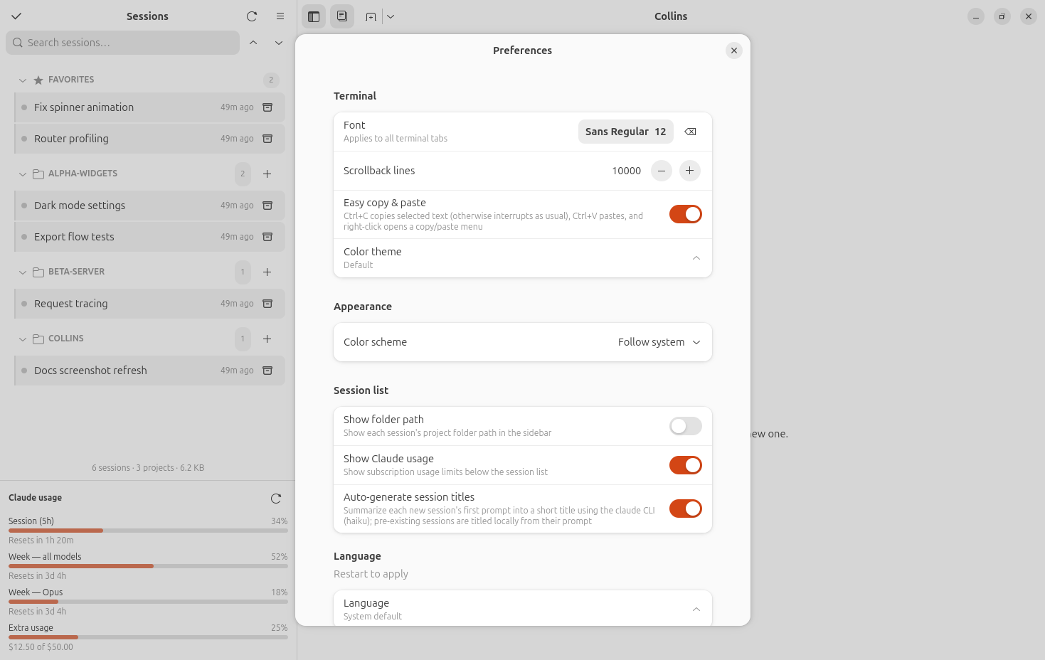 Preferences dialog