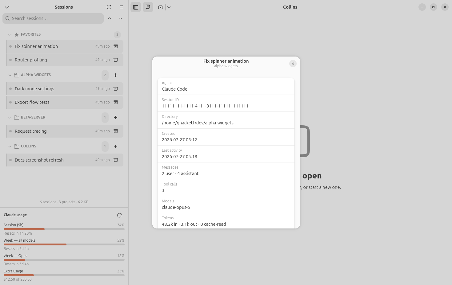Session details dialog